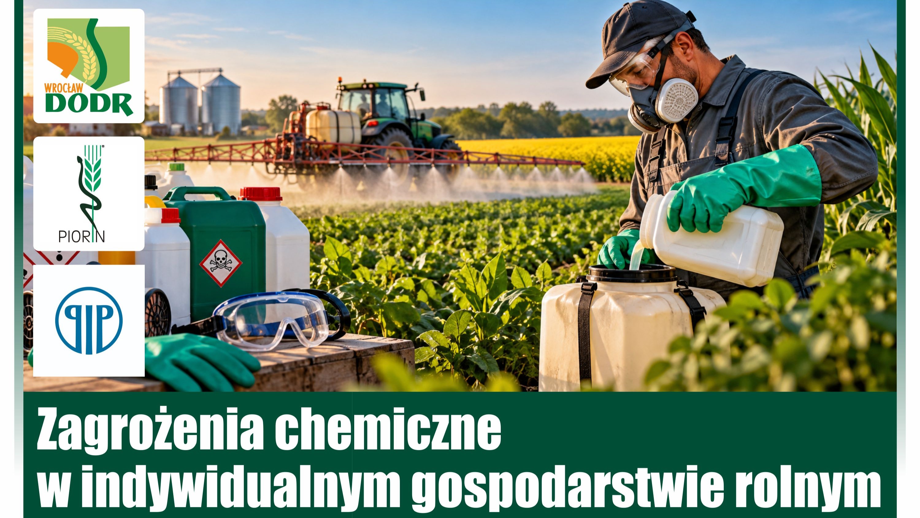 Grafika z rolnikiem w środkach ochrony indywidualnej