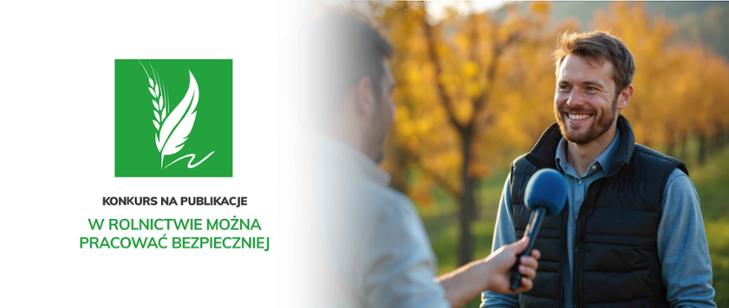Grafika z dziennikarzem przeprowadzającym wywiad i nazwą konkursu